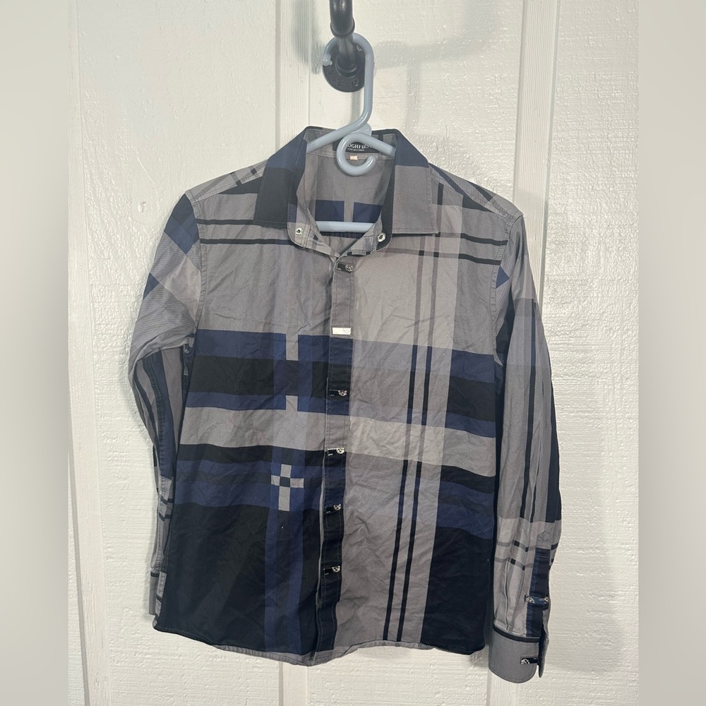 Waughfirst Men’s Blue and Gray Long Sleeve Snap Front Shirt Size Small EUC